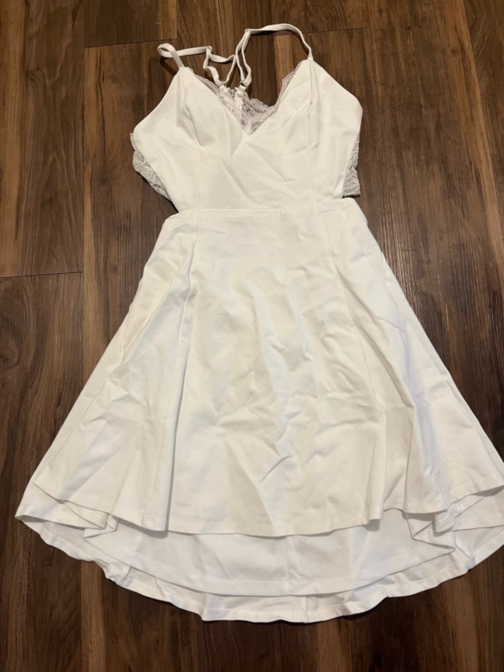 Lush White Lace-Trim Mini Dress